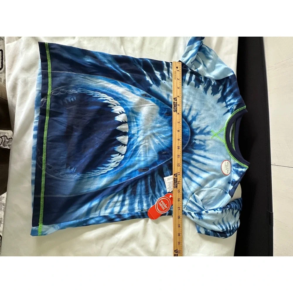 Wonder Nation Shark Pajama Top Kids XL 14-16 Blue Tie Dye New Glow in the Dark